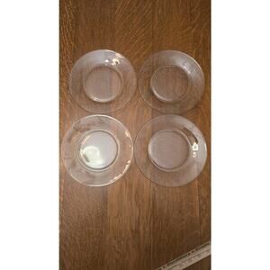 Unmarked Clear Glass Dessert Plates Set 4 Etched Floral Round Leaf Pattern